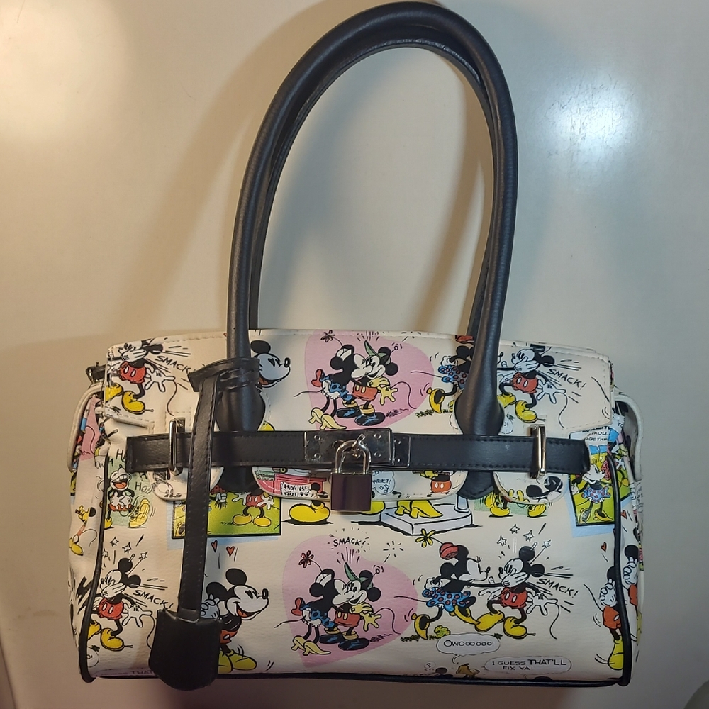Disney Black and White Satchel with Mickey and Minnie Print Lock And Key